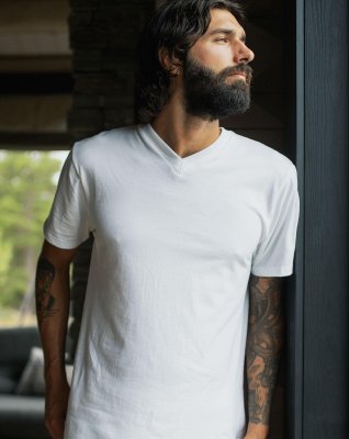 Ekologisk bomull, T-shirt v-neck "Jersey", Vit -Dovre