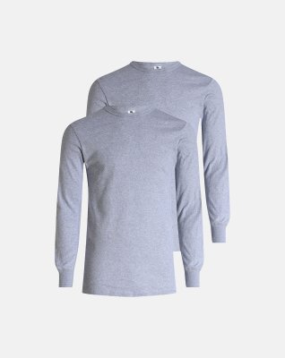 2-pack Ekologisk bomull, Långärmad T-shirt "Rib", Ljusgrå -Dovre