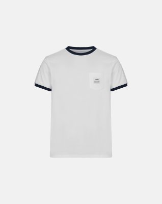 Ekologisk bomull, T-shirt "retro pocket", Vit/Navy -Resteröds