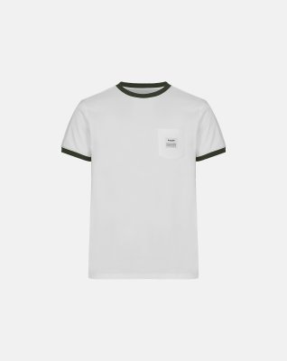 Ekologisk bomull, T-shirt "retro pocket", Vit/Grön -Resteröds